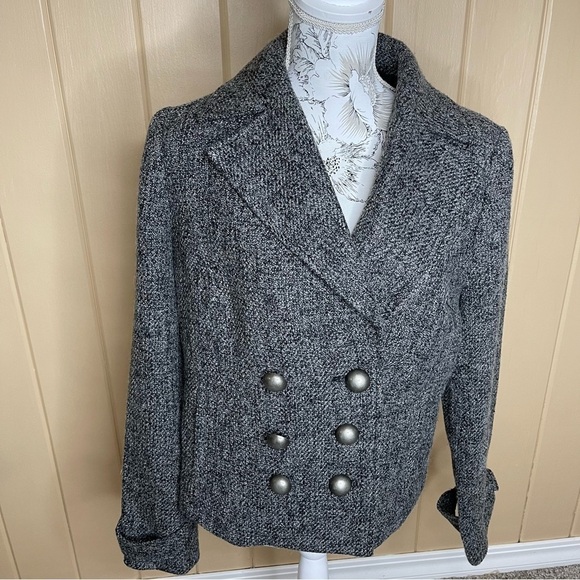 Kensie Pleated Hem Wool Blend Military Jacket Soft Gray Black XL - Picture 1 of 3